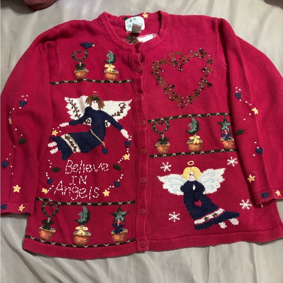 Quacker Factory Sweaters - Vintage Quacker Factory Angel Christmas Cardigan | Size L Holiday
